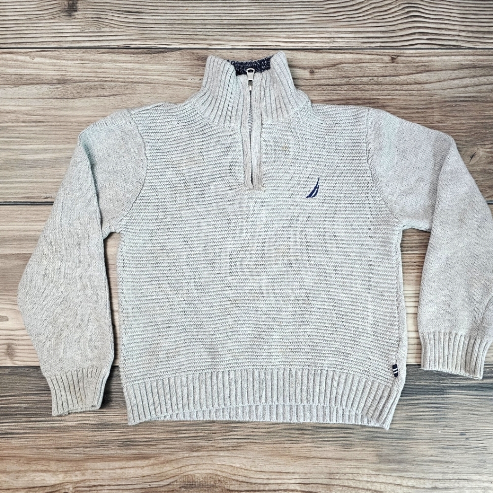 Nautica boys 1/2 zipper key gray soild sweater